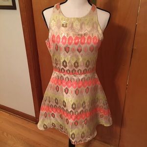 Coral, Yellow and Gold A line dress. Brand new